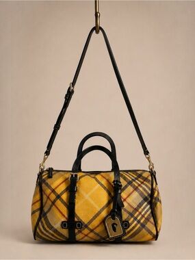 DOONEY & BOURKE Vintage Y2K Yellow Plaid Coated Canvas Satchel Crossbody Bag